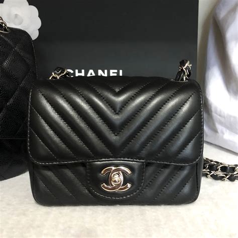 chanel mini square chevron caviar hinta|Chanel Black Chevron Quilted Caviar Le.